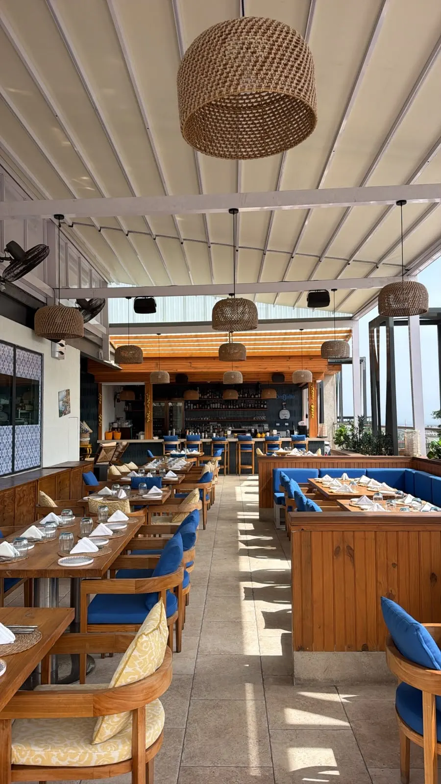 Mezza Luna restaurant dining room with curved timber ceiling