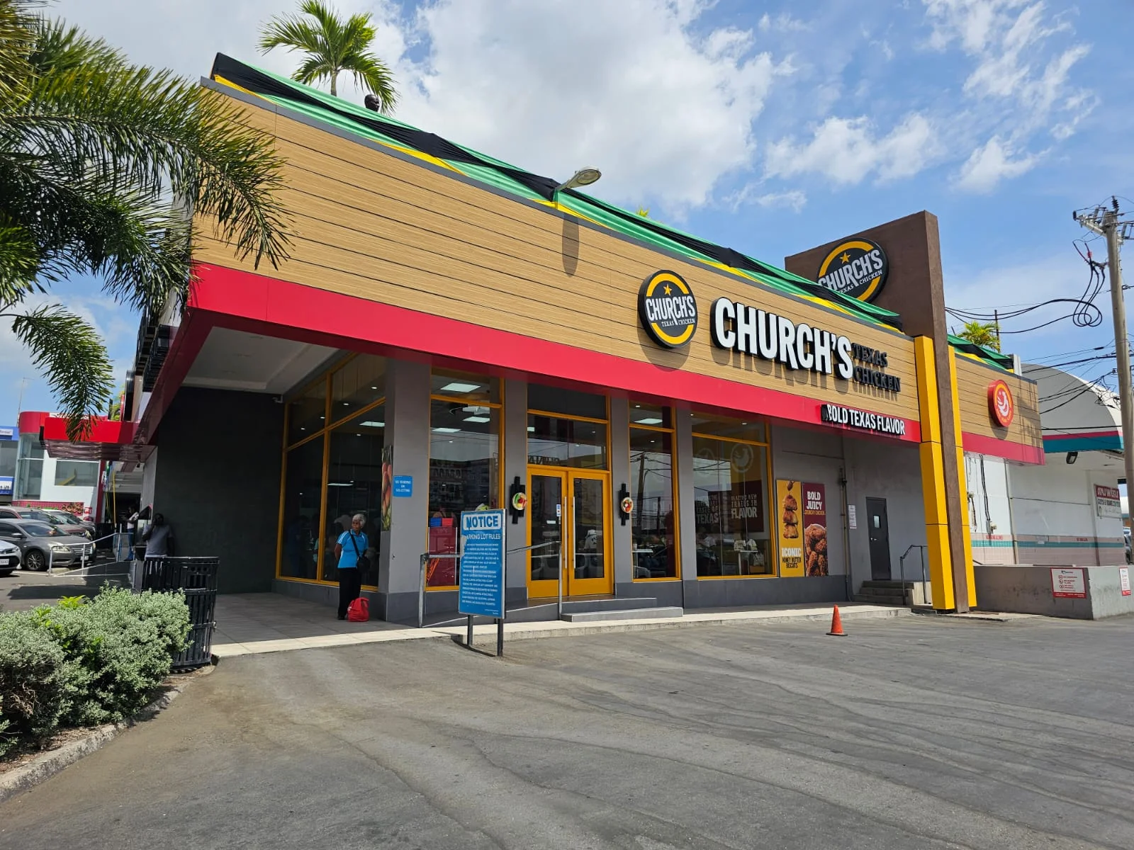 Church's Texas Chicken restaurant corner facade and entrance